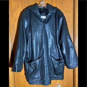 Andrew Marc Addition Mens Leather Coat W/Hood Size M